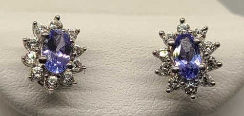 5000 AAA Tanzanite and white Zircon stud halo earrings