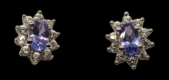 5000 AAA Tanzanite and white Zircon stud halo earrings