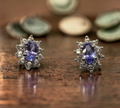 5000 AAA Tanzanite and white Zircon stud halo earrings