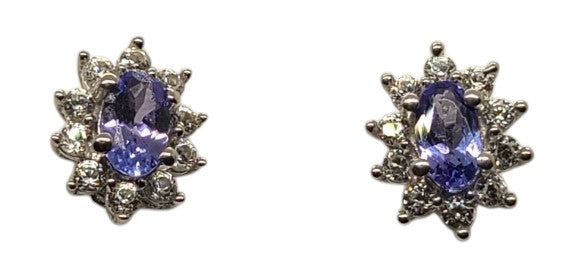 5000 AAA Tanzanite and white Zircon stud halo earrings