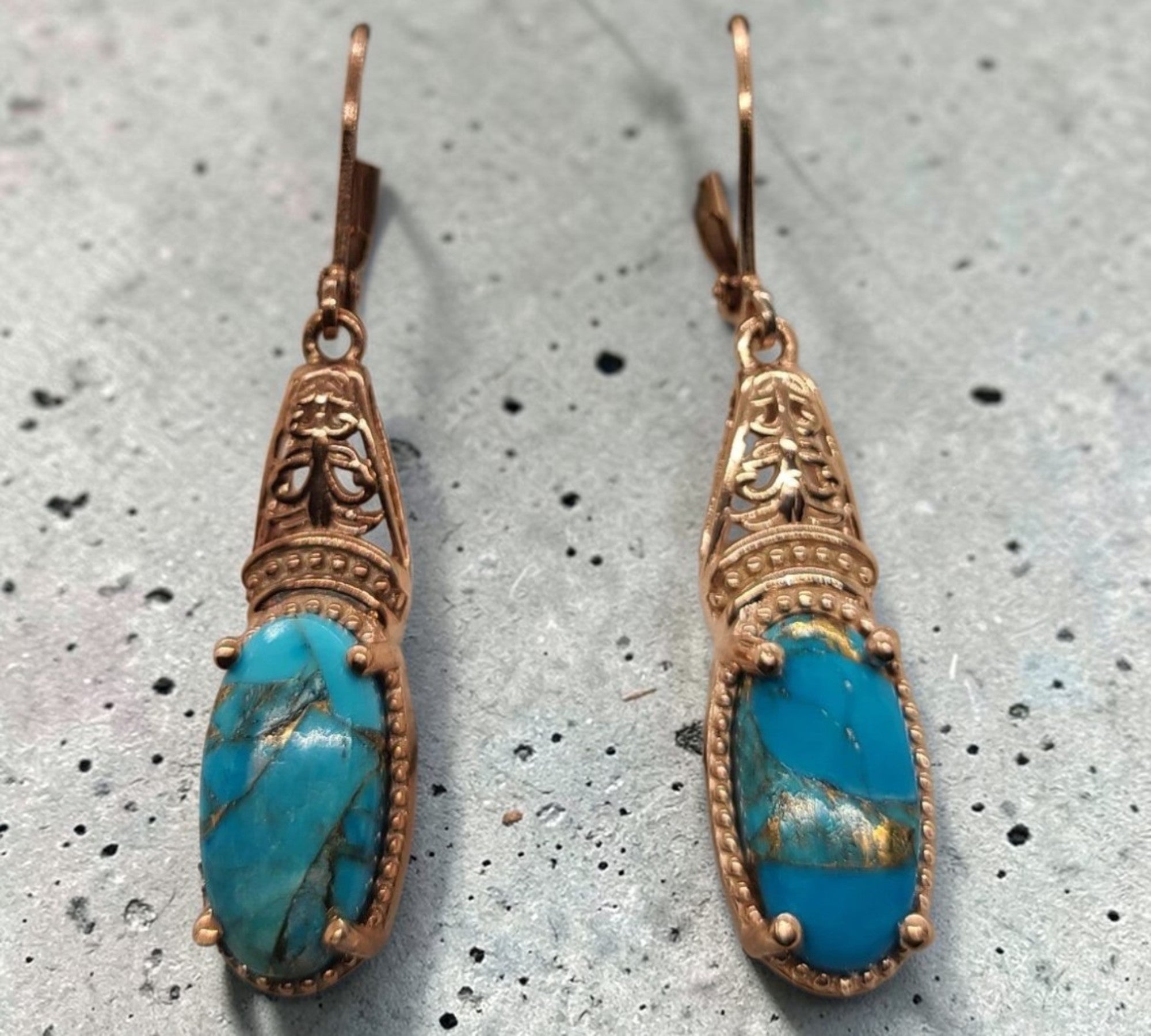 5004 Matrix Chestnut Brine Turquoise leaver back earrings