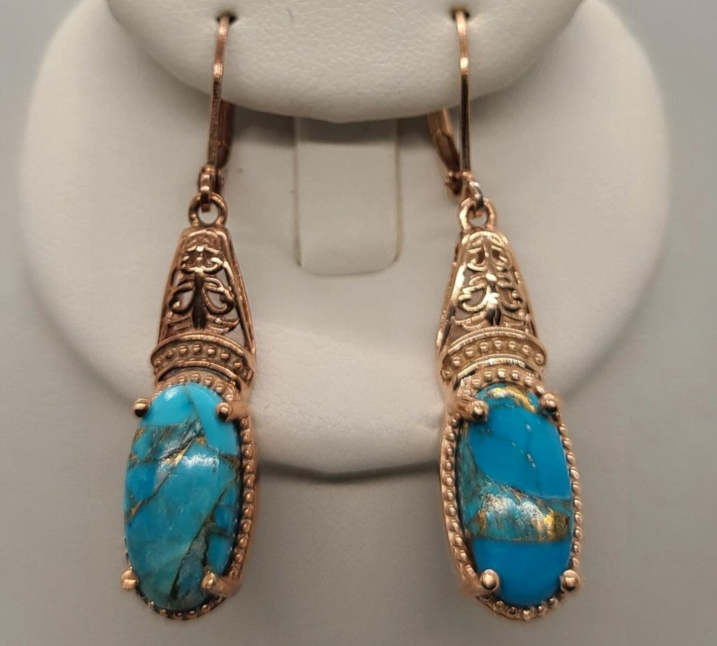 5004 Matrix Chestnut Brine Turquoise leaver back earrings