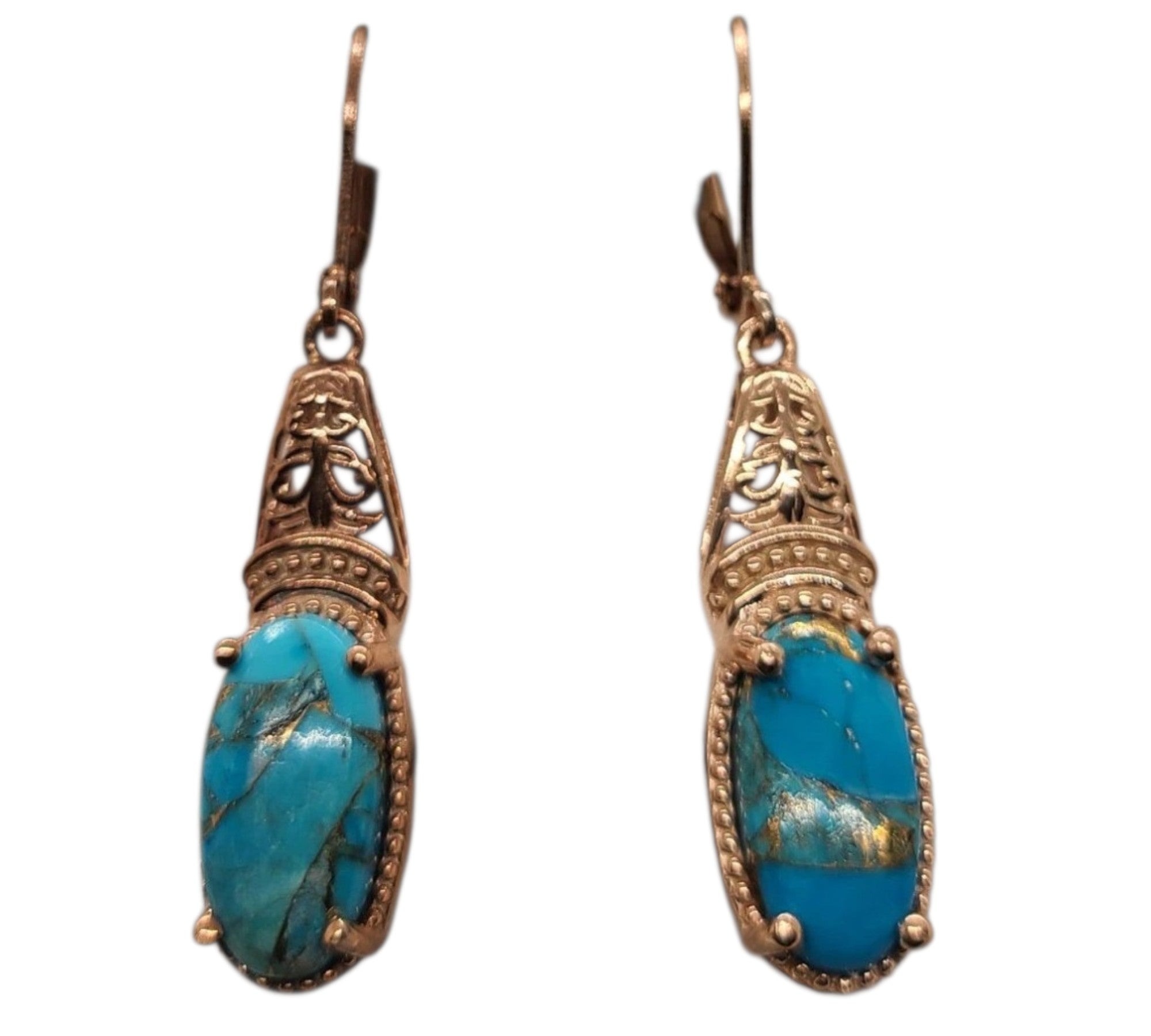 5004 Matrix Chestnut Brine Turquoise leaver back earrings