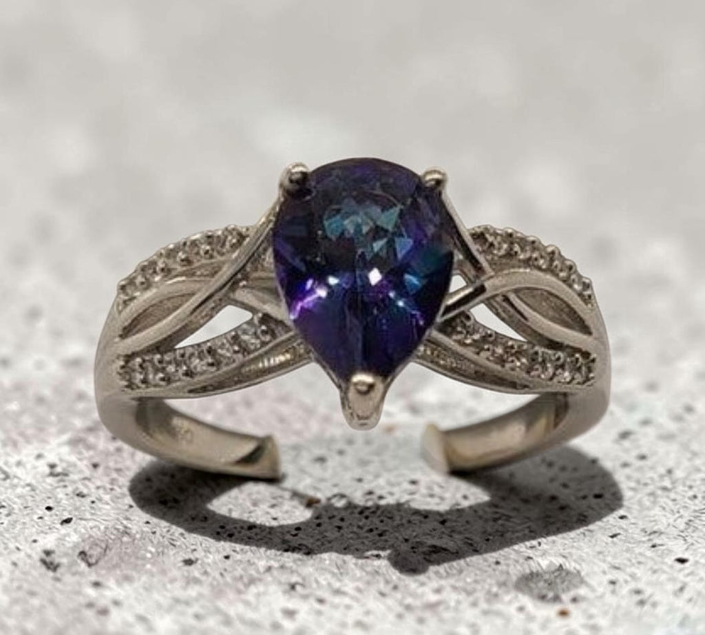 5006 Petalite and White Zircon Ring