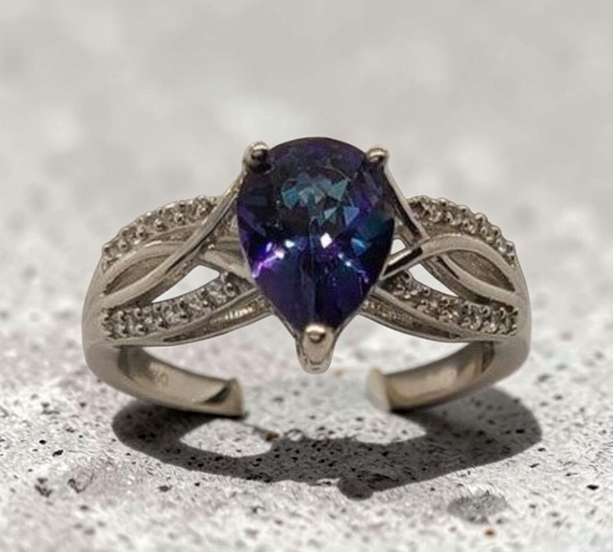5006 Petalite and White Zircon Ring