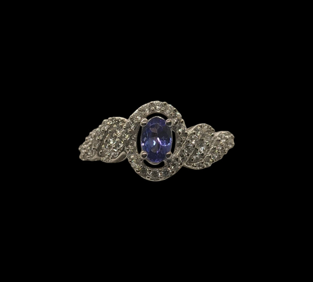 5009 AAA Tanzanite and White Zircon Ring