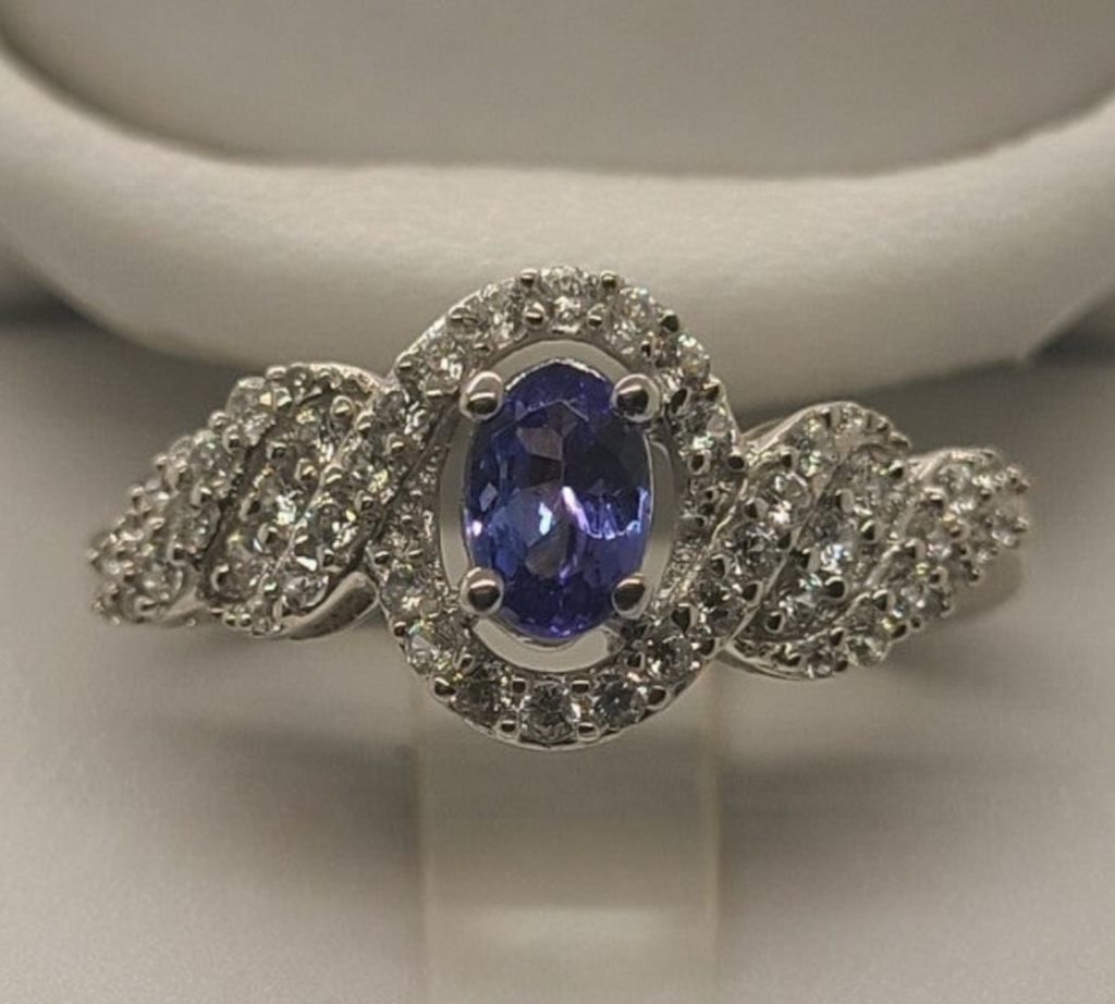 5009 AAA Tanzanite and White Zircon Ring