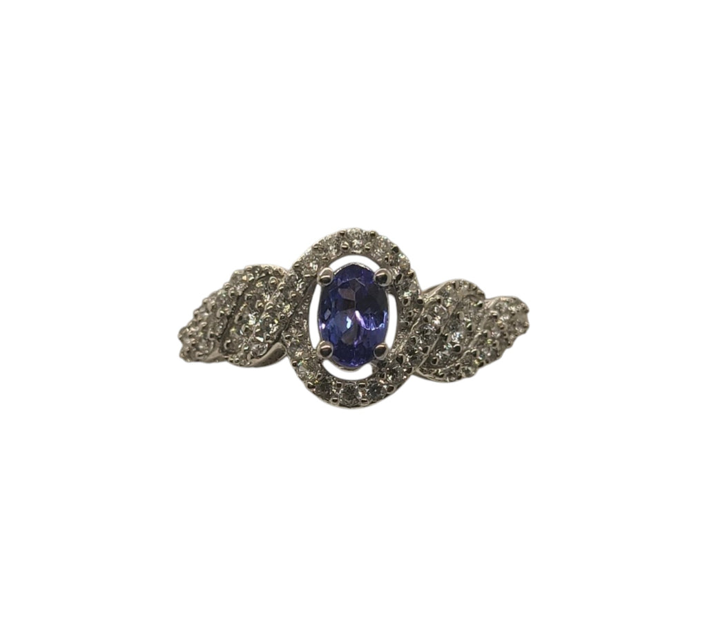 5009 AAA Tanzanite and White Zircon Ring