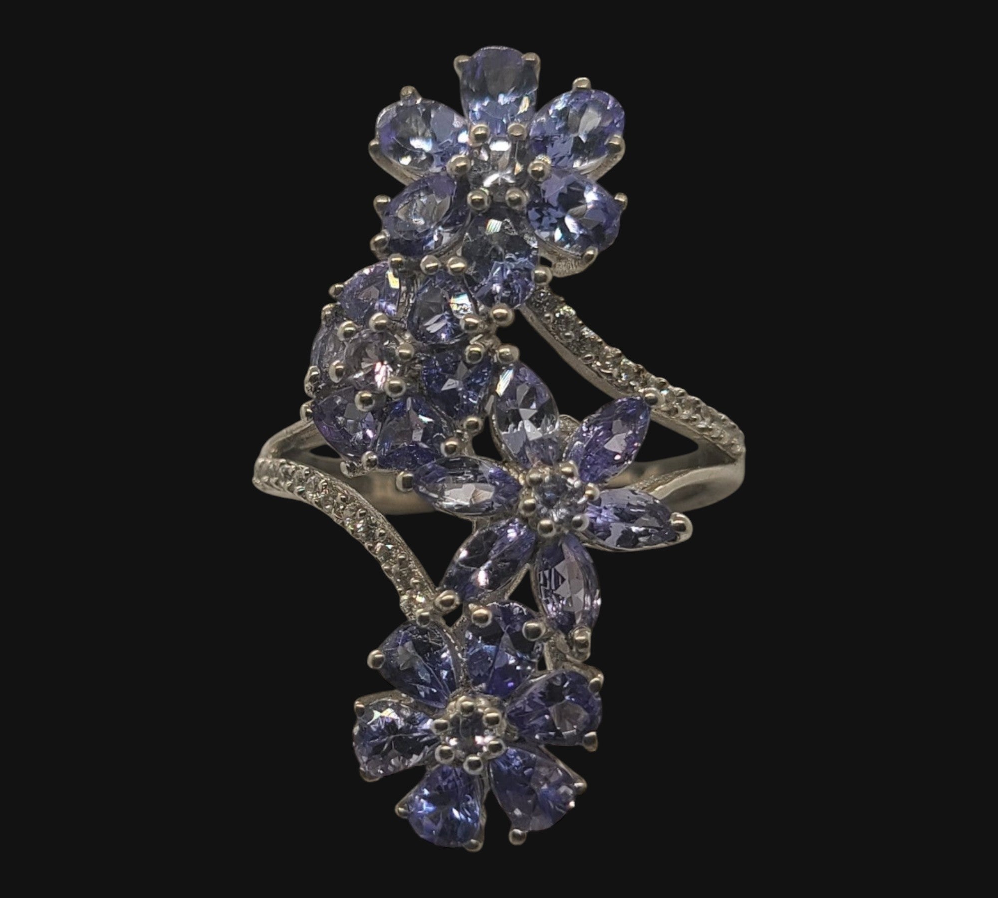5010 Tanzanite and White Zircon Floral Ring