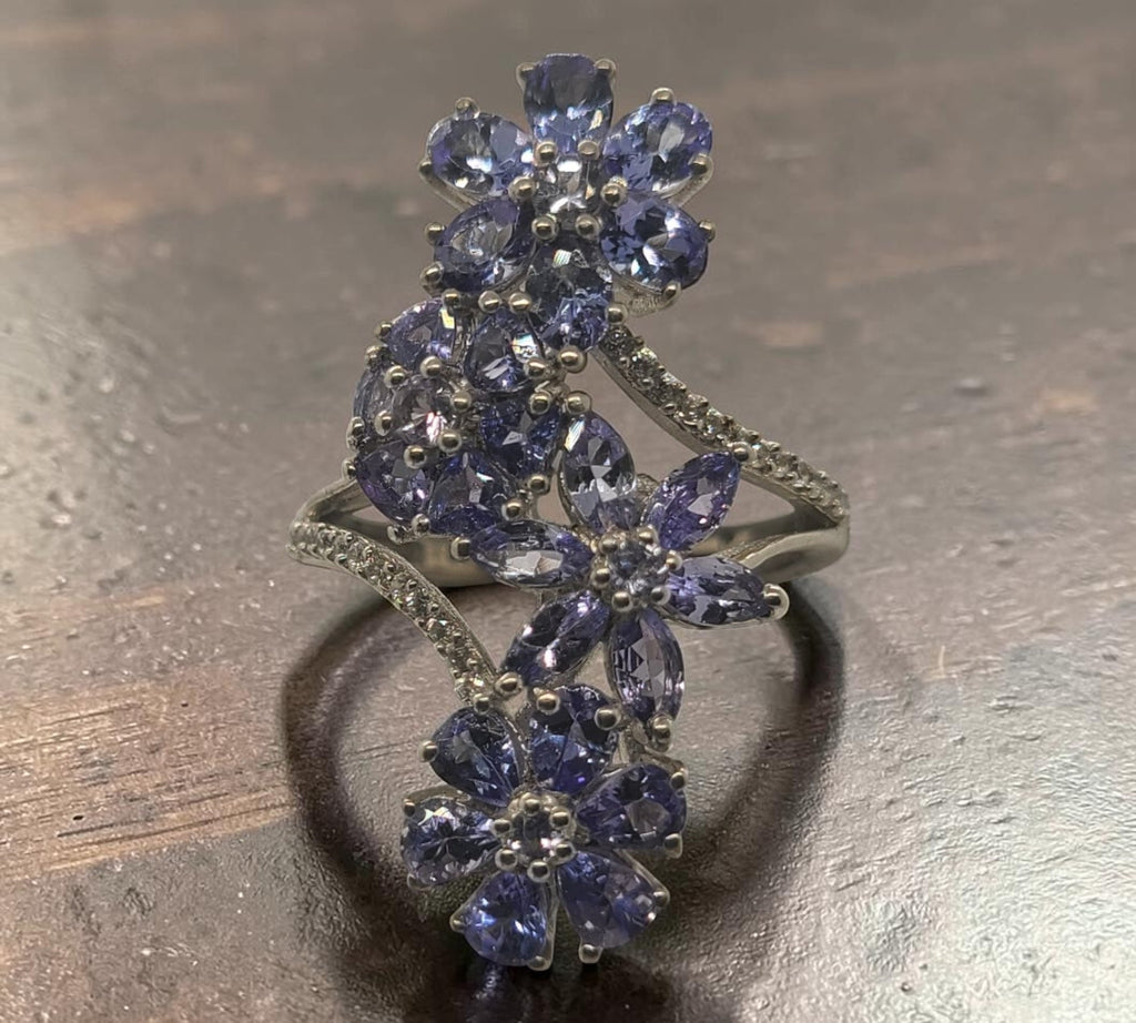 5010 Tanzanite and White Zircon Floral Ring