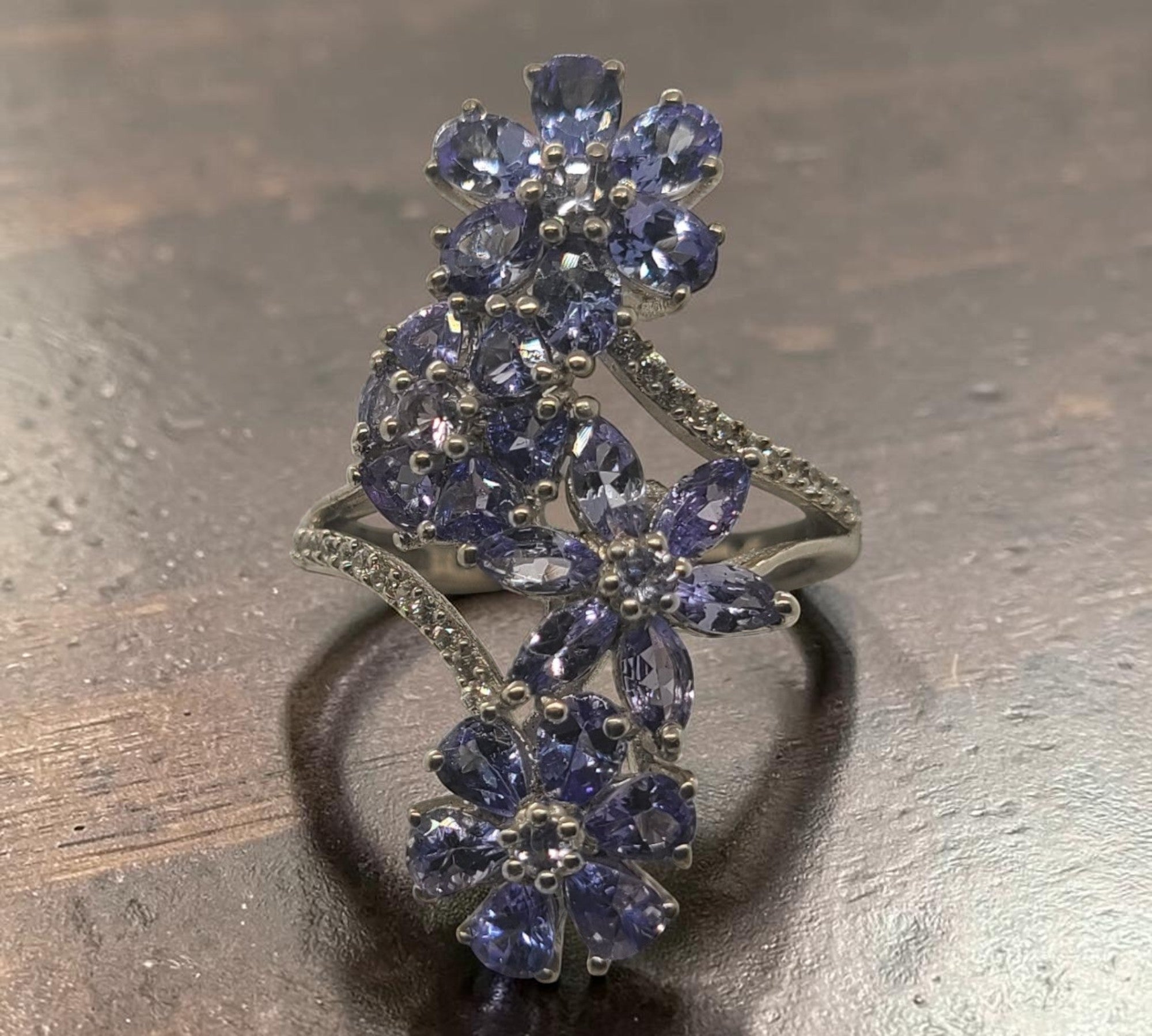 5010 Tanzanite and White Zircon Floral Ring