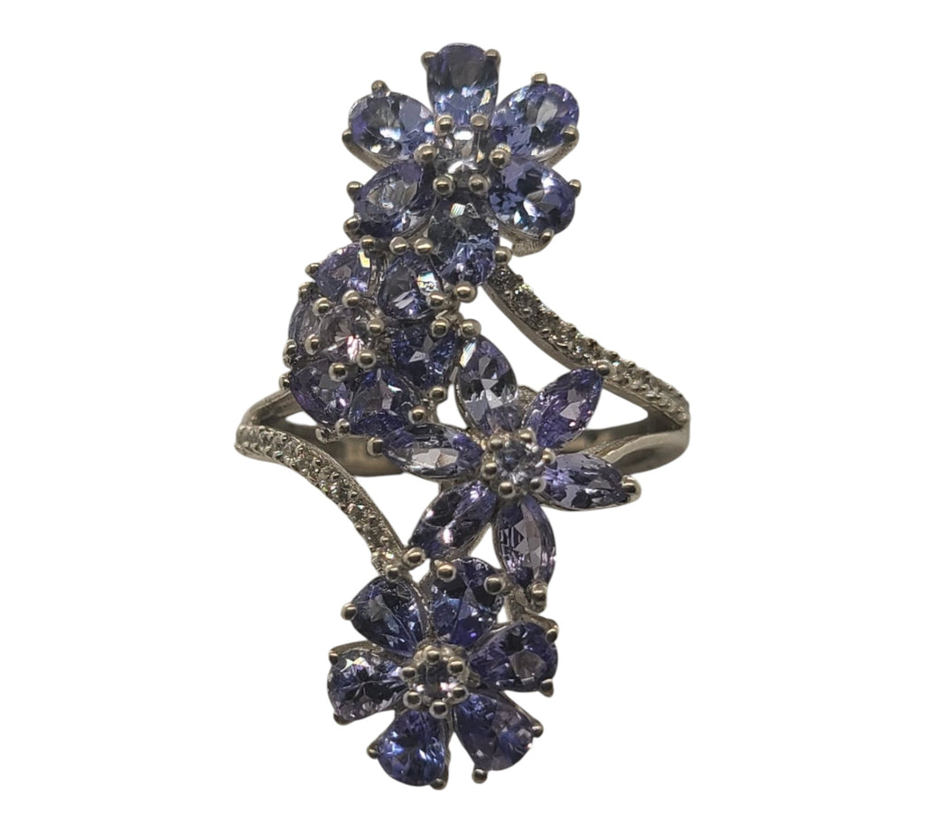 5010 Tanzanite and White Zircon Floral Ring