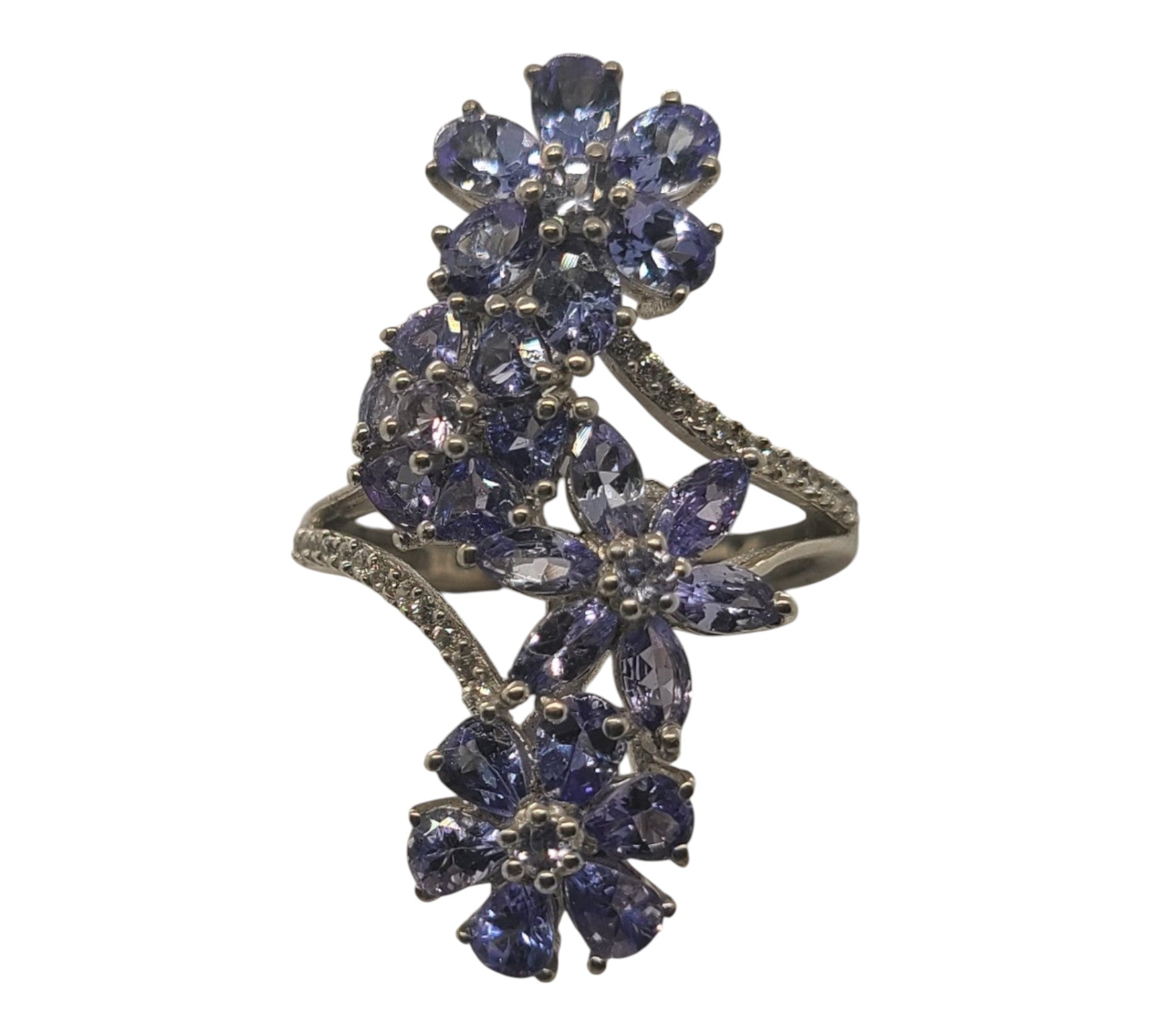 5010 Tanzanite and White Zircon Floral Ring