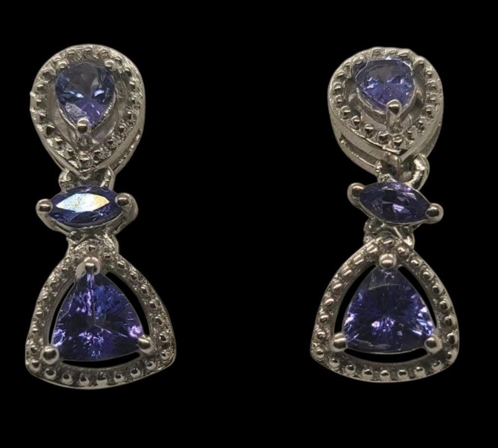 5011 AAA Tanzanite Earrings Tri Station Drop Style