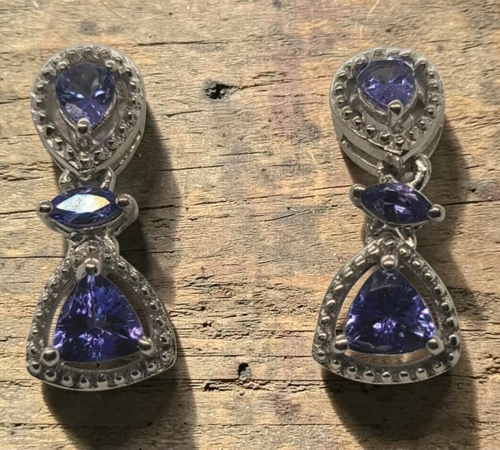 5011 AAA Tanzanite Earrings Tri Station Drop Style