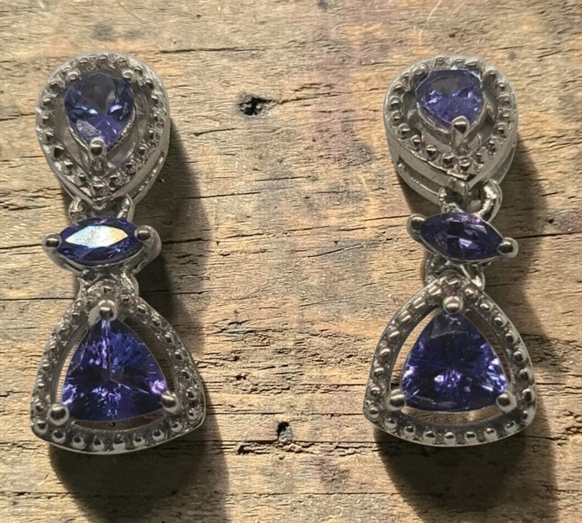 5011 AAA Tanzanite Earrings Tri Station Drop Style