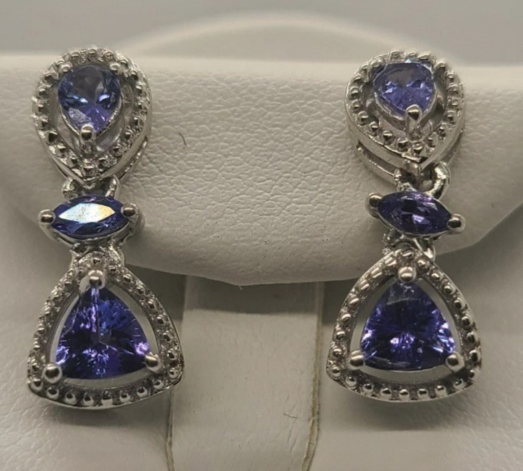 5011 AAA Tanzanite Earrings Tri Station Drop Style