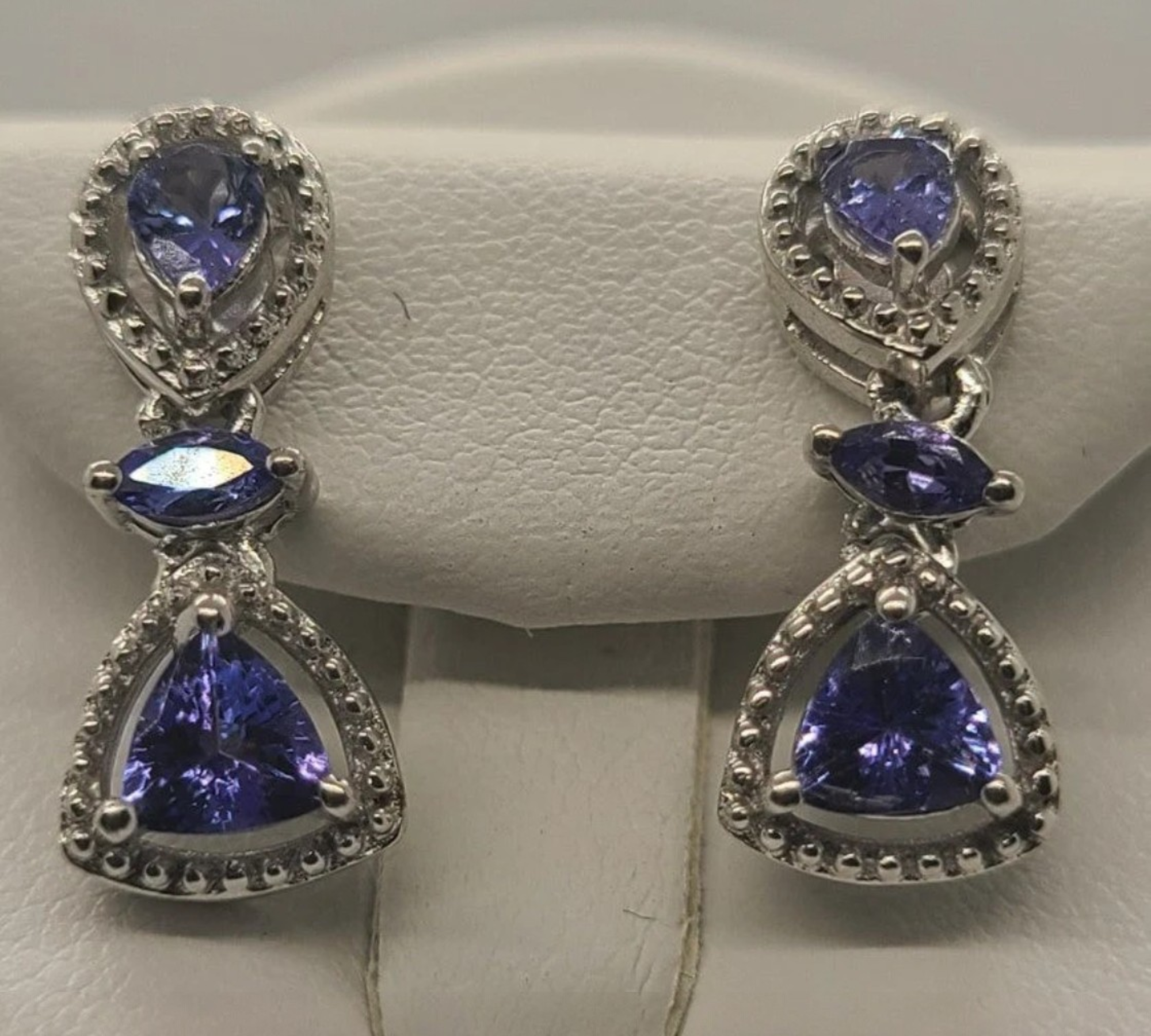 5011 AAA Tanzanite Earrings Tri Station Drop Style