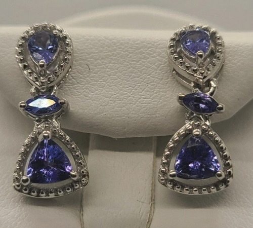 5011 AAA Tanzanite Earrings Tri Station Drop Style