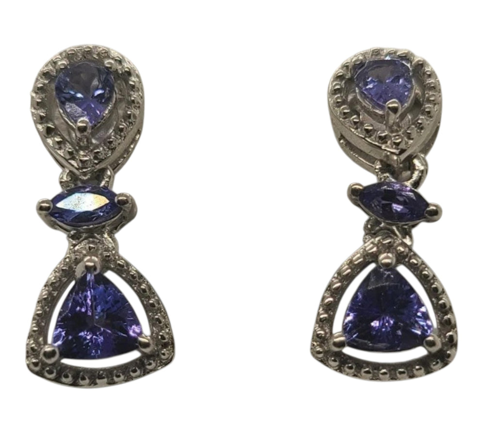 5011 AAA Tanzanite Earrings Tri Station Drop Style