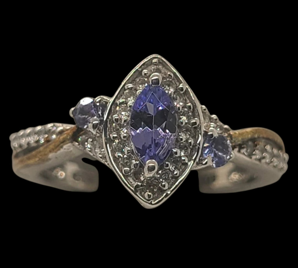 5012 AAA Tanzanite and White Zircon Ring