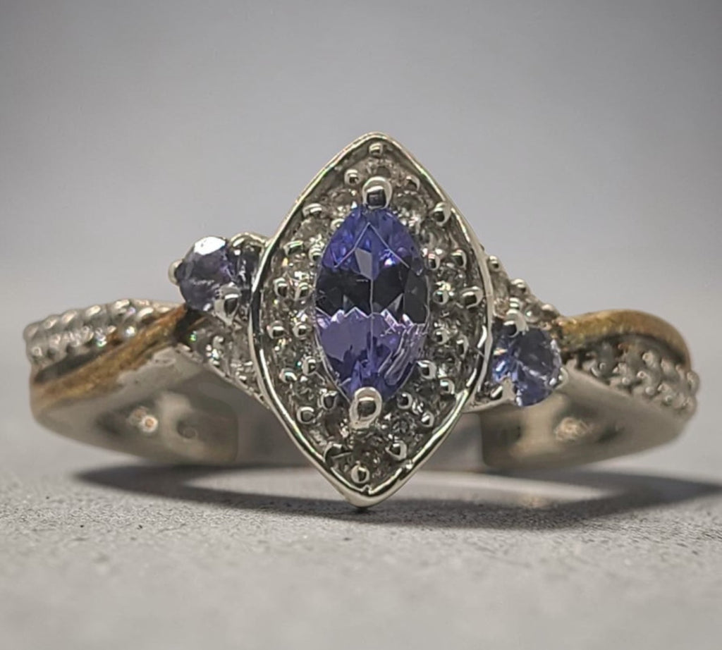 5012 AAA Tanzanite and White Zircon Ring