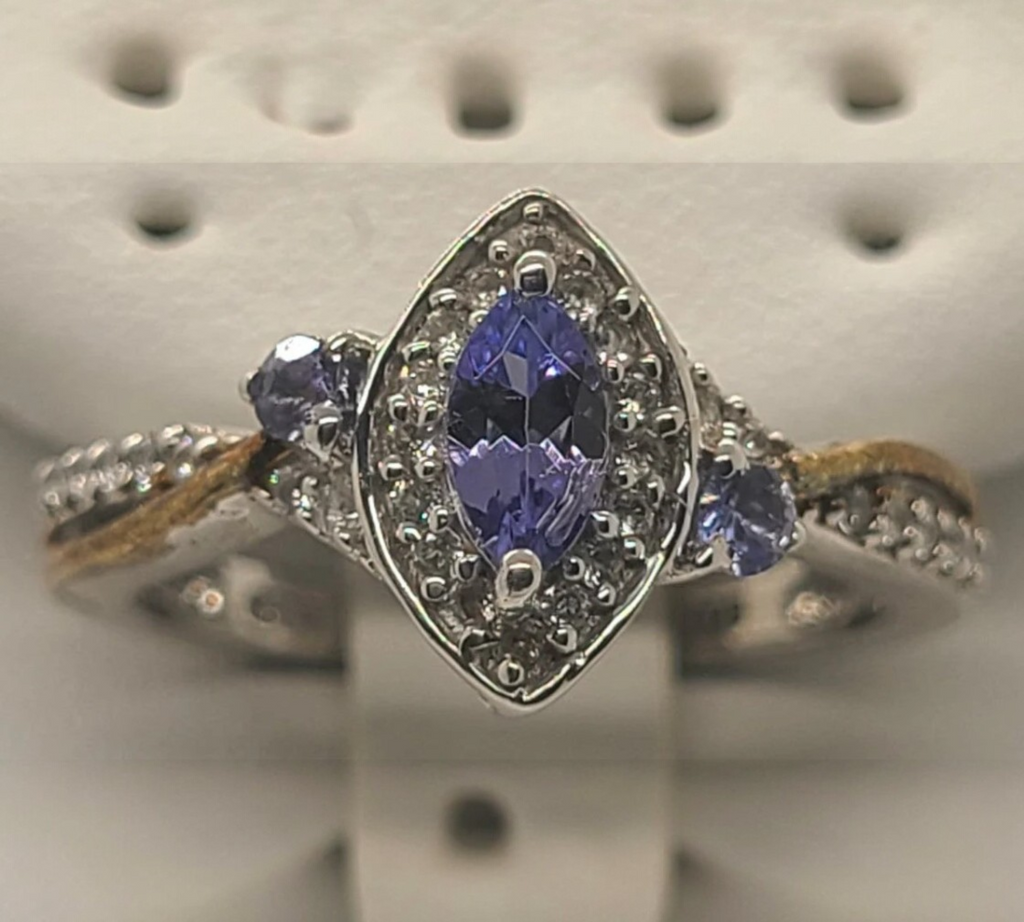 5012 AAA Tanzanite and White Zircon Ring