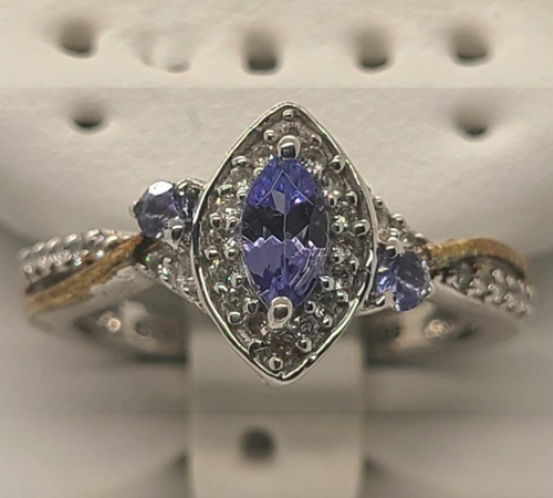 5012 AAA Tanzanite and White Zircon Ring