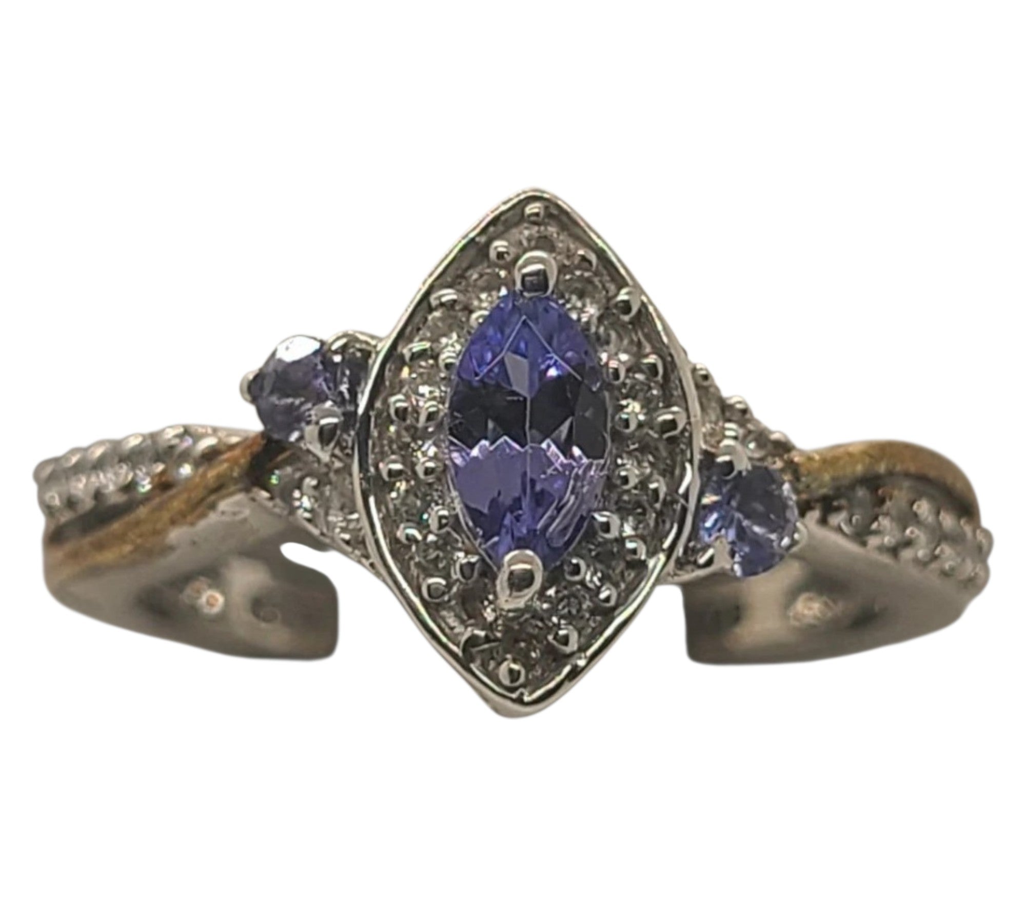 5012 AAA Tanzanite and White Zircon Ring