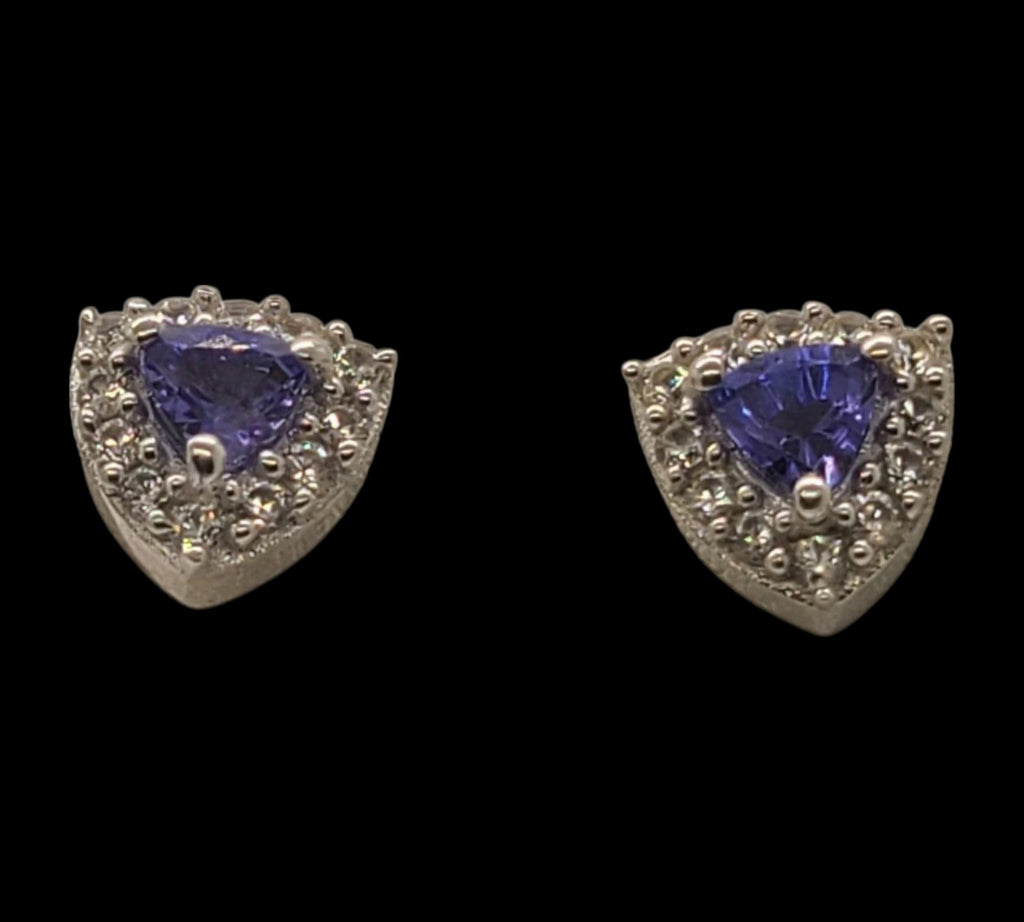 5019 AAA Tanzanite and white Zircon stud halo earrings