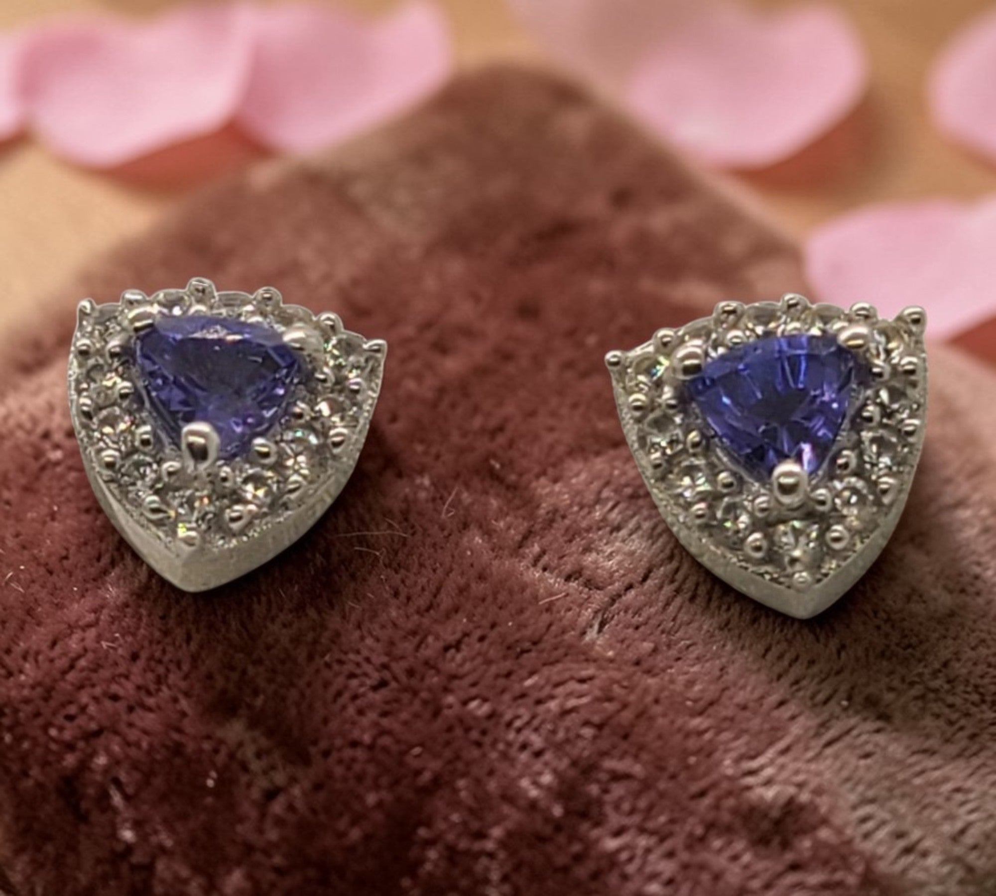 5019 AAA Tanzanite and white Zircon stud halo earrings