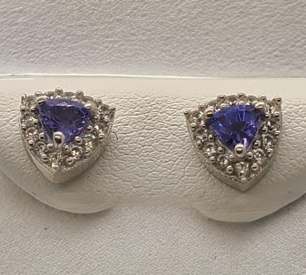 5019 AAA Tanzanite and white Zircon stud halo earrings