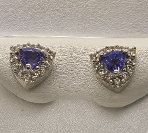 5019 AAA Tanzanite and white Zircon stud halo earrings