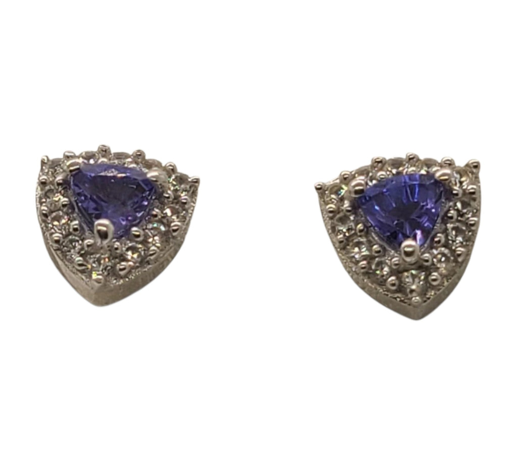 5019 AAA Tanzanite and white Zircon stud halo earrings