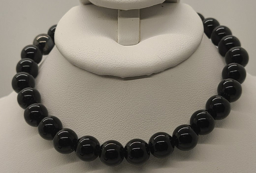 5022 Black Agate and Hematite stretch bracelet