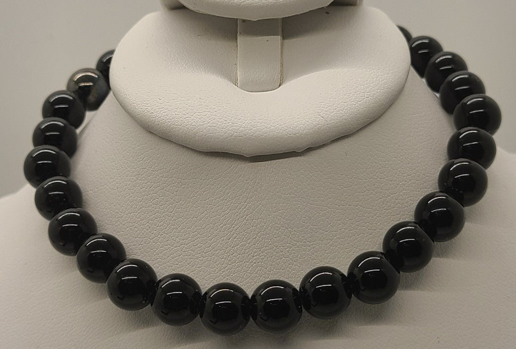 5022 Black Agate and Hematite stretch bracelet