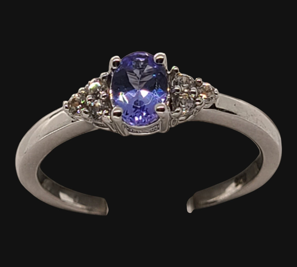 5029 AAA Tanzanite and White Zircon Ring