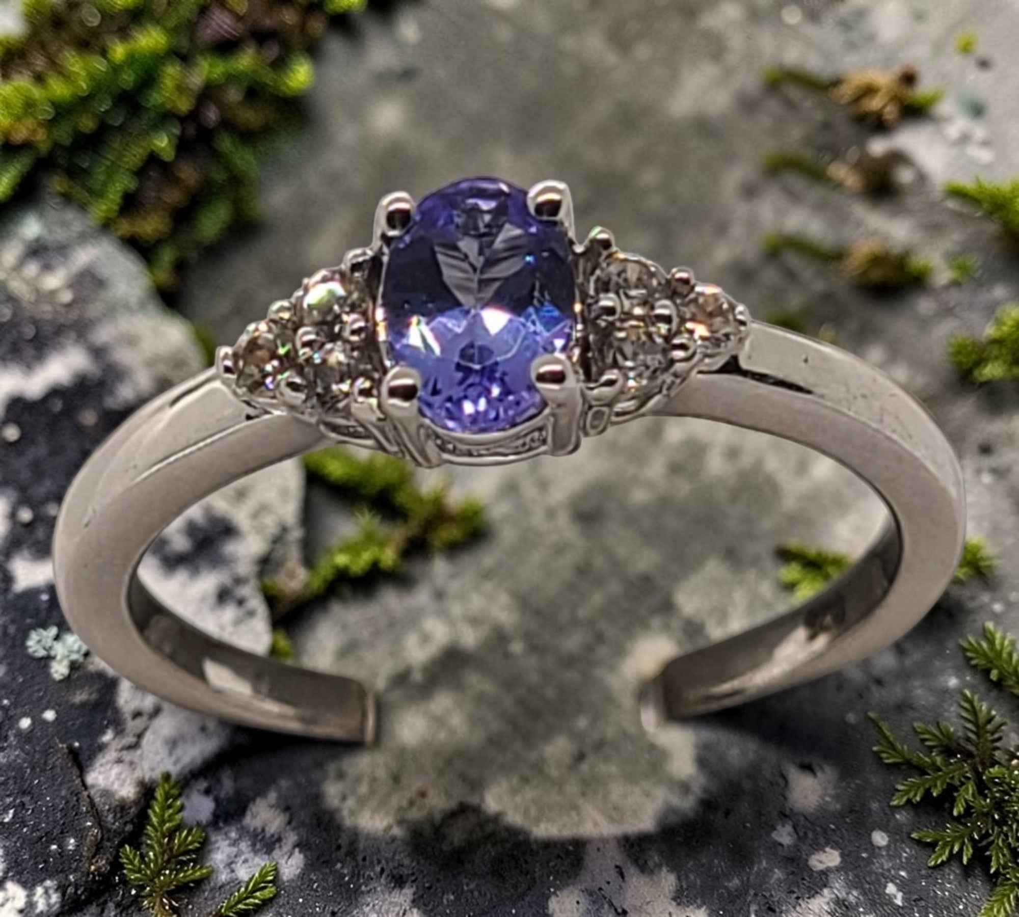 5029 AAA Tanzanite and White Zircon Ring