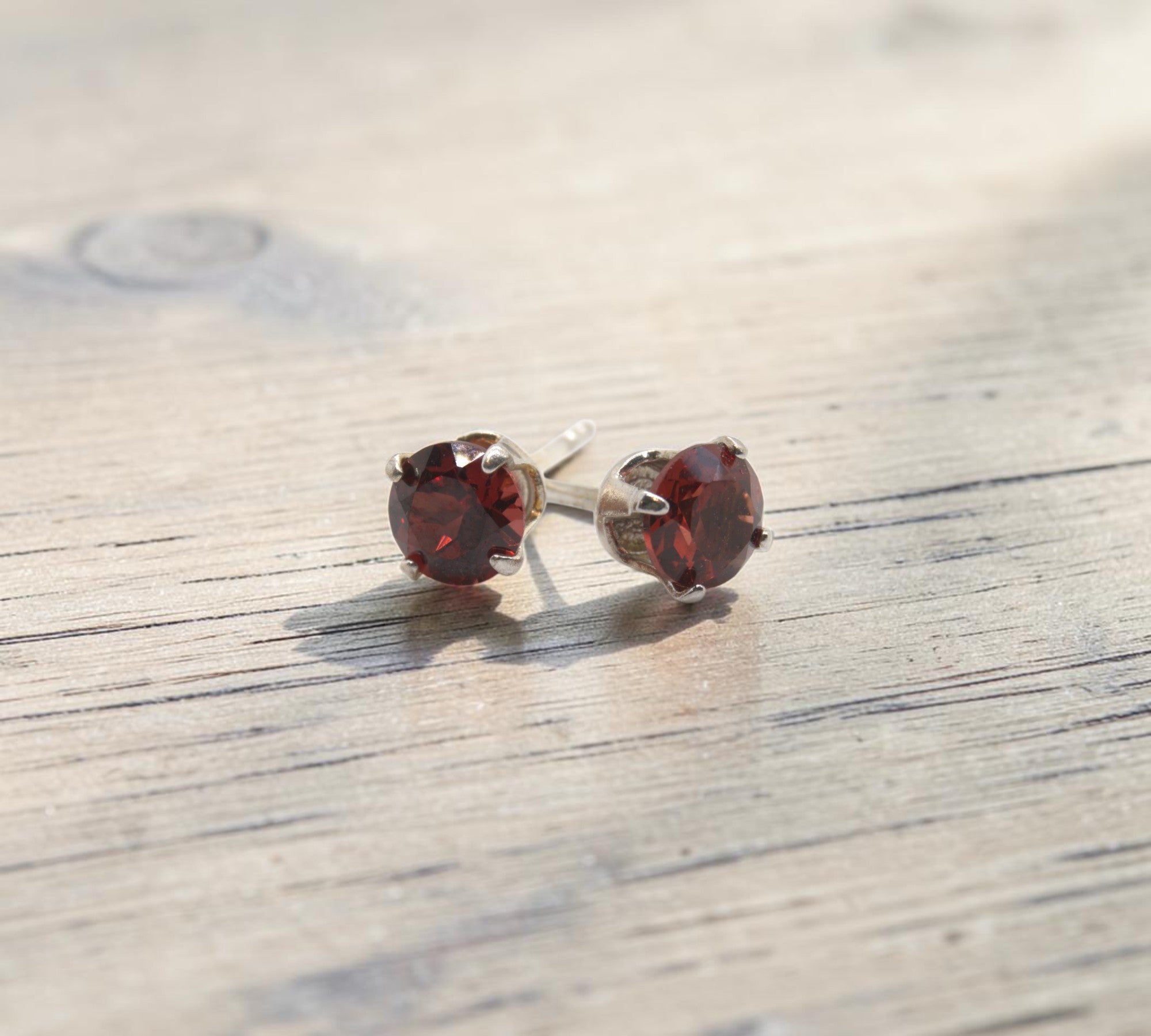 5048 Red Garnet Stud Earrings