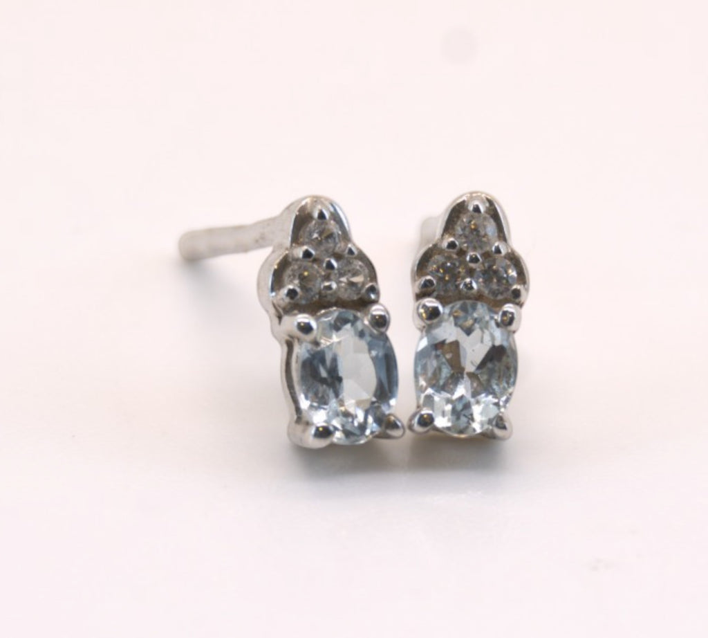 5054 Aquamarine and Zircon Stud Earrings