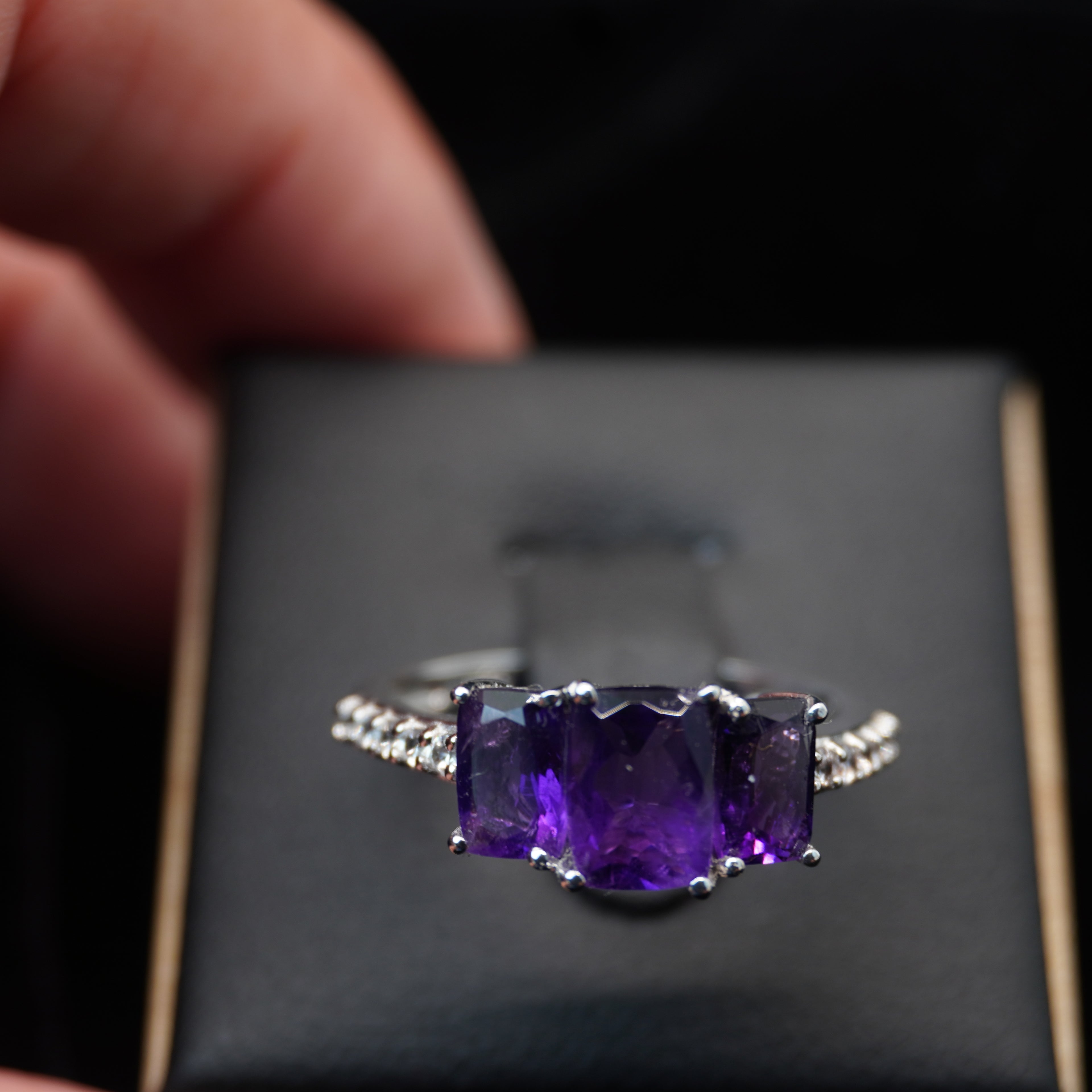 5061 Amethyst and White Zircon Ring