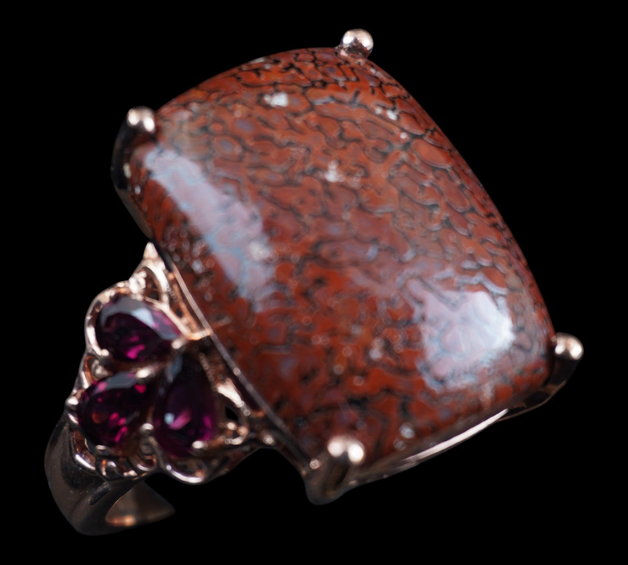 5062 Dinosaur Bone and Rhodolite Garnet Ring