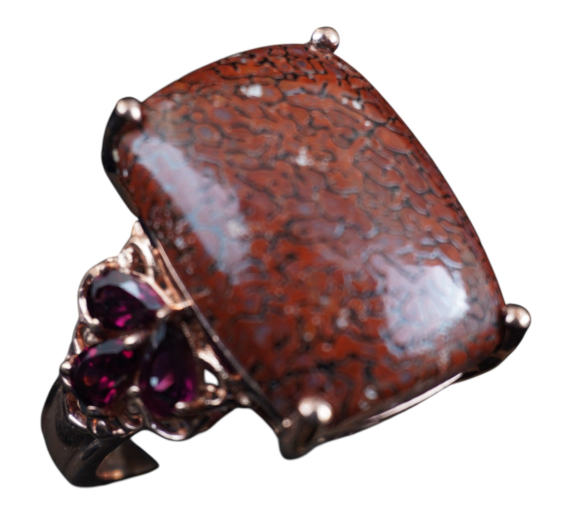 5062 Dinosaur Bone and Rhodolite Garnet Ring