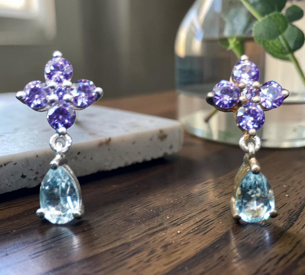 5065 Sky Blue Topaz and Amethyst Earrings