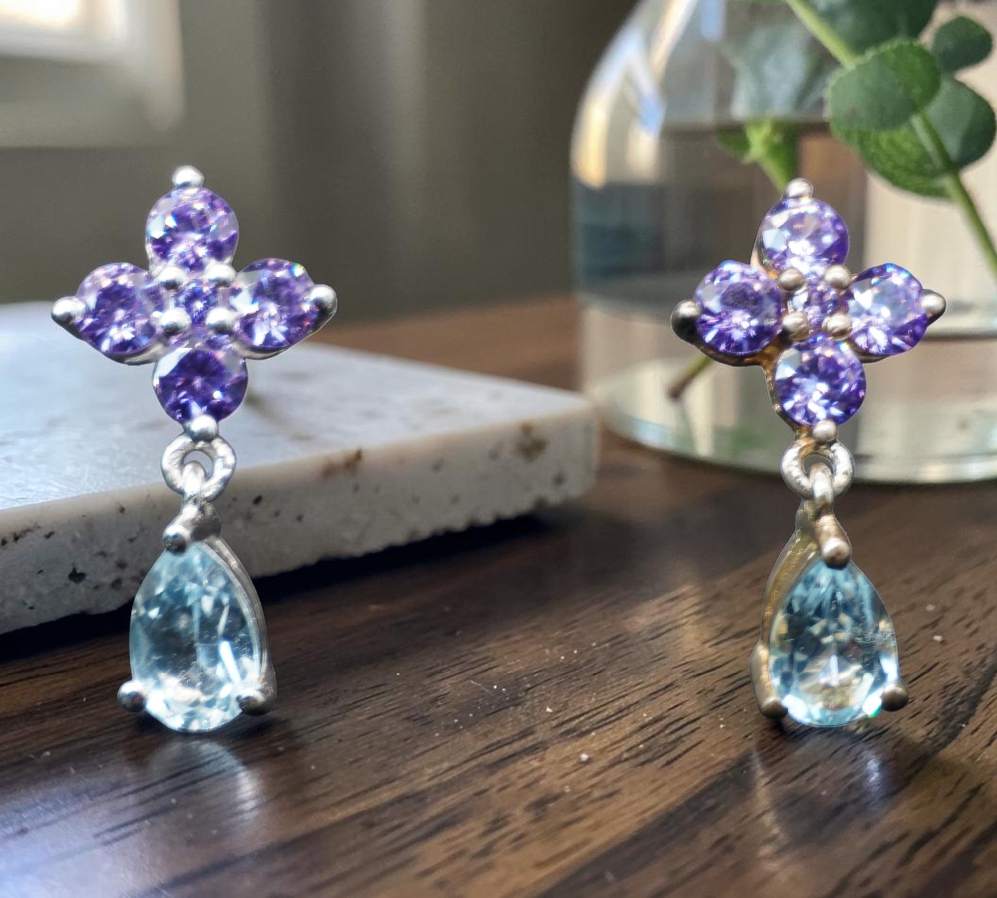 5065 Sky Blue Topaz and Amethyst Earrings