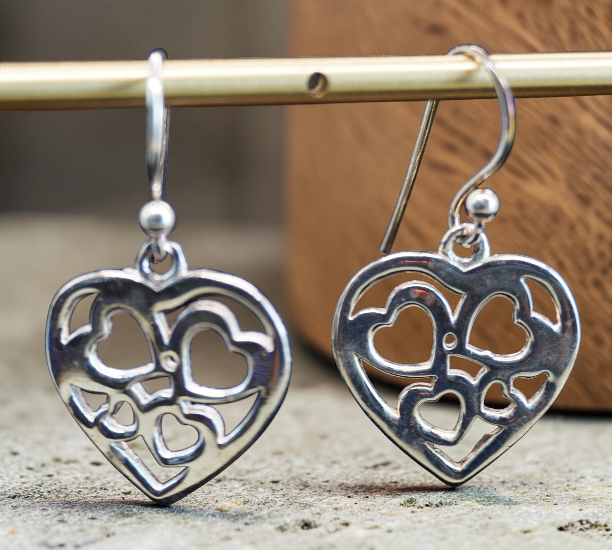5066 Sterling Silver Dangle Heart Earrings