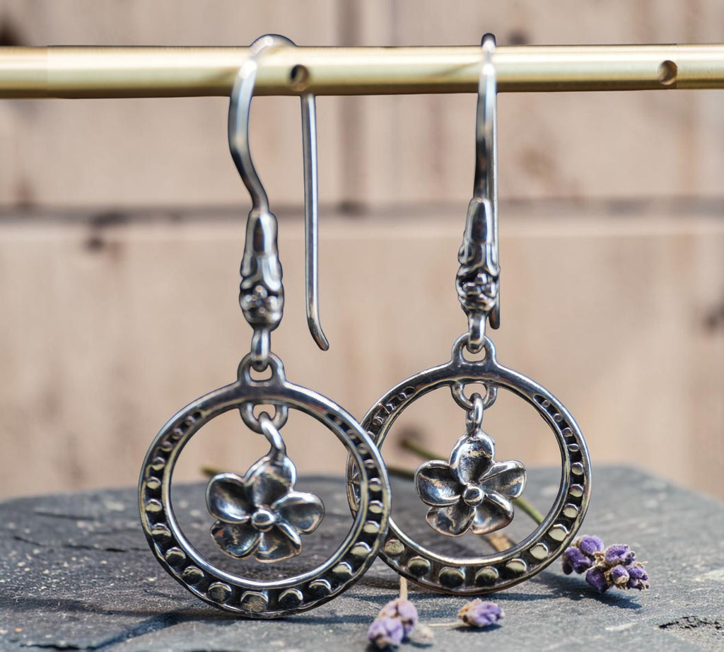 5067 Sterling Silver Floral Dangle Earrings