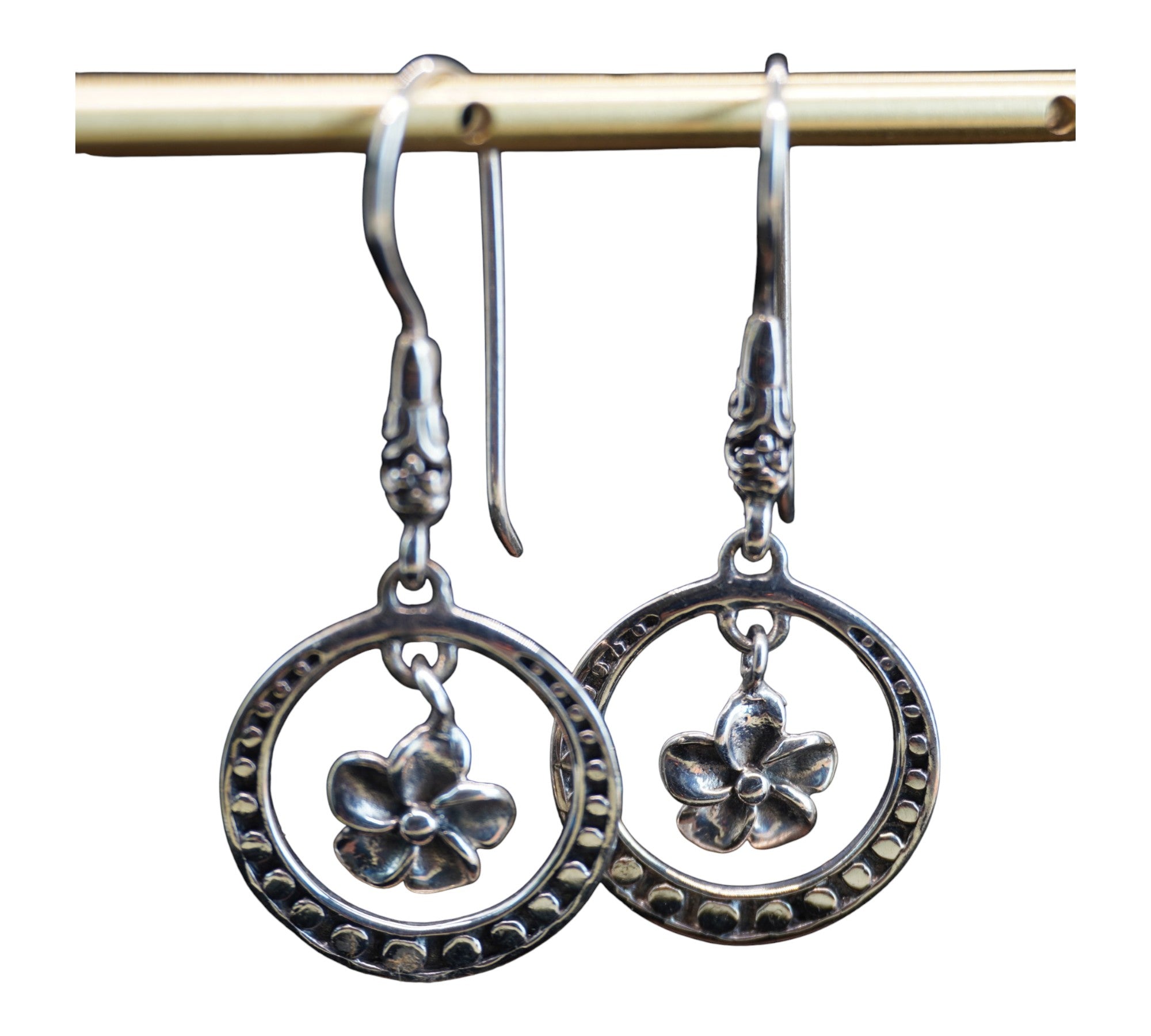 5067 Sterling Silver Floral Dangle Earrings