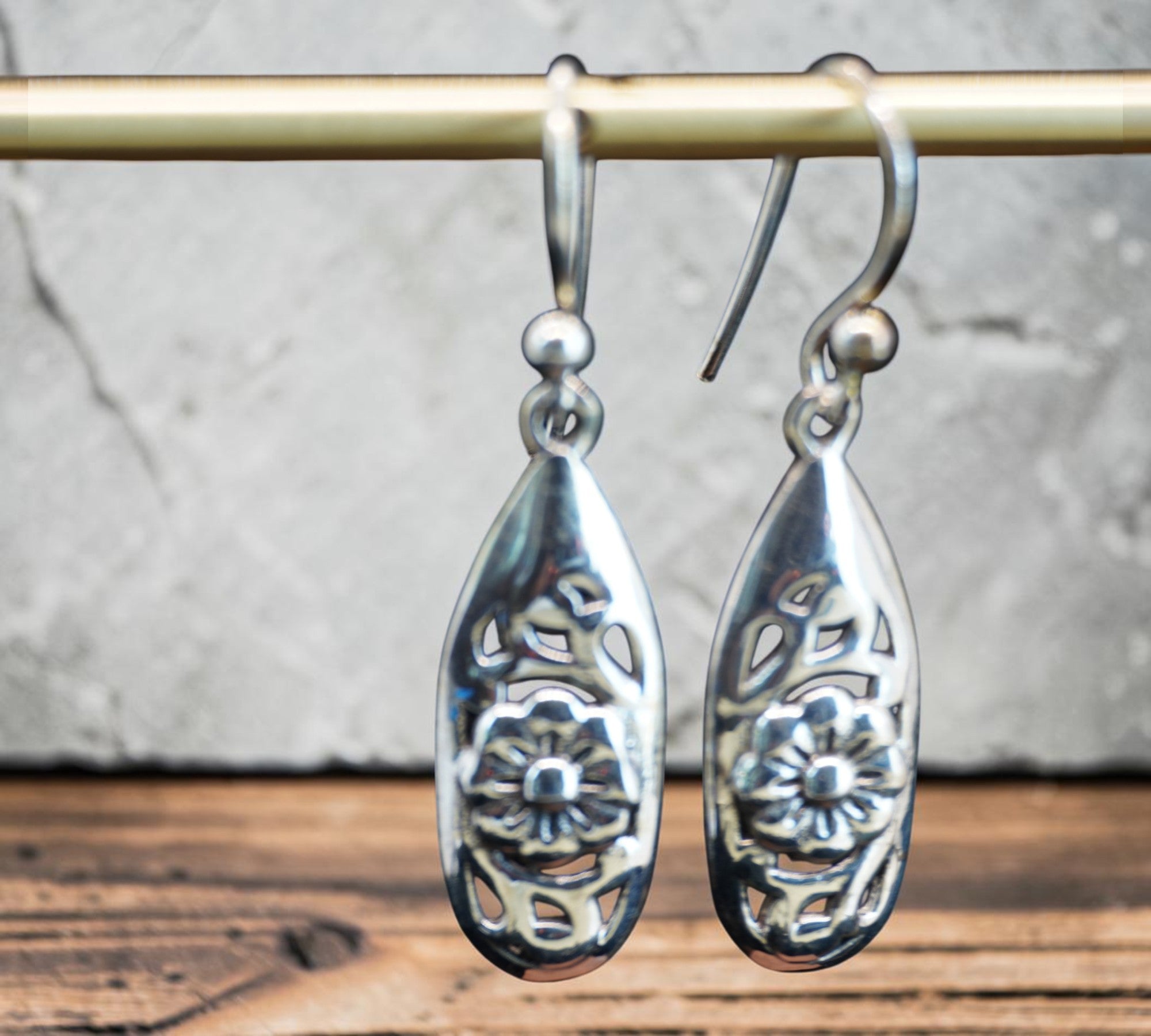 5068 Sterling Silver Fishing Lure and Floral Dangle Earrings