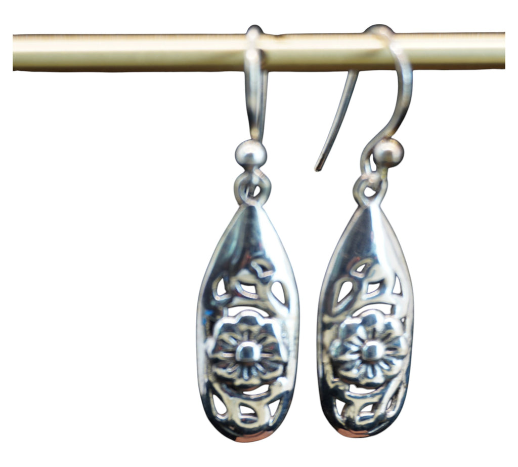 5068 Sterling Silver Fishing Lure and Floral Dangle Earrings